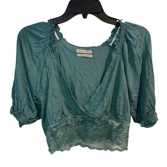 Urban Outfitters Tops - Urban Outfitters Ruffle Sheer Lace Plunge Neck Top - L